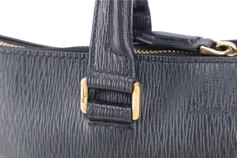 SALVATORE FERRAGAMO RIVIVAL 3.0 BLACK LEATHER BRIEFCASE GOLD HARDWARE NO DUST COVER