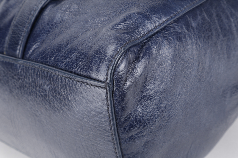 MIU MIU VITELLO SHINE SATCHEL DARK BLUE LEATHER SILVER HARDWARE WITH STRAPS AND NO DUST COVER
