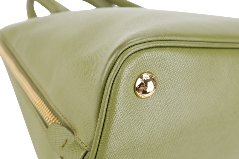 PRADA LIME GREEN SAFFIANO LUX LEATHER (BL0837) PROMENADE SATCHEL GOLD HARDWARE WITH STRAPS ,CARD AND DUST COVER