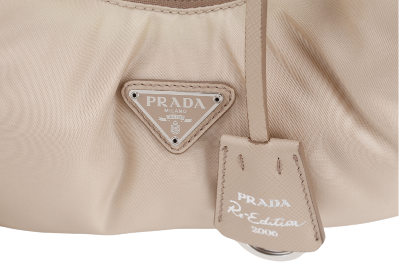 PRADA 1BH172 SAFFIANO BEIGE CHAIN SHOULDER BAG SILVER HARDWARE WITH CARD AND DUST COVER