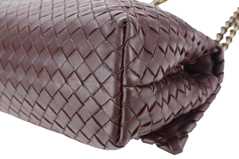 BOTTEGA VENETA NAPPA INTRECCIATO OLIMPIA SHOULDER BAG SMALL BROWN LEATHER GOLD HARDWARE NO DUST COVER
