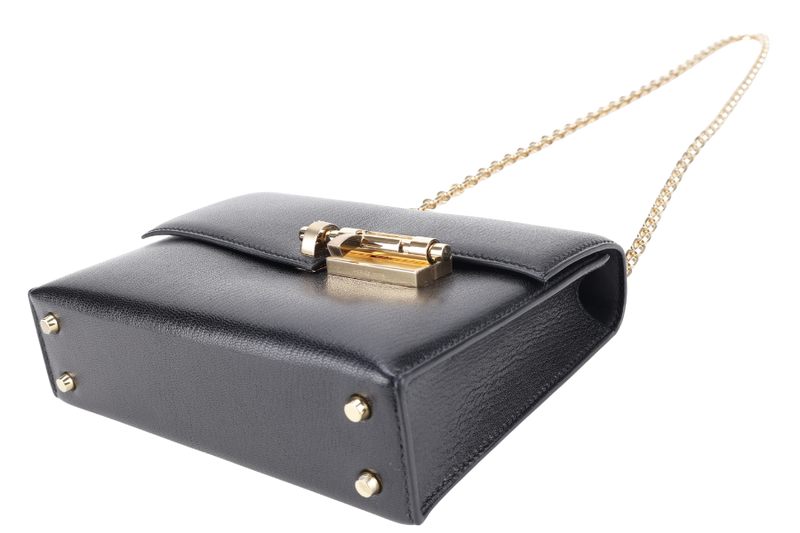 HERMES MINI VERROU CHAIN BLACK CHEVRE GOLD HARDWARE STAMP Y (YEAR 2020) WITH DUST COVER, BOX AND FELT COVER