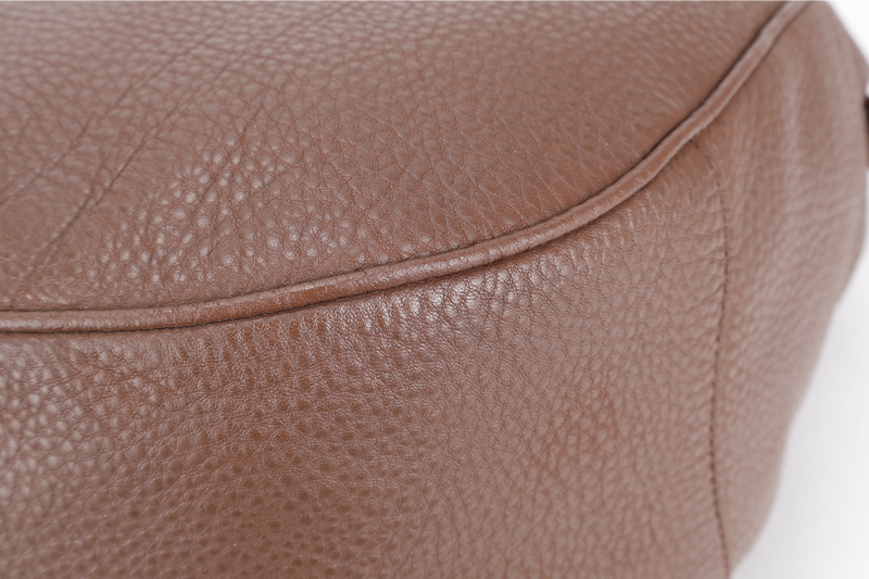 PRADA ZIP TOP HOBO VITELLO DAINO BAG LARGE BROWN LEATHER GOLD HARDWARE NO DUST COVER