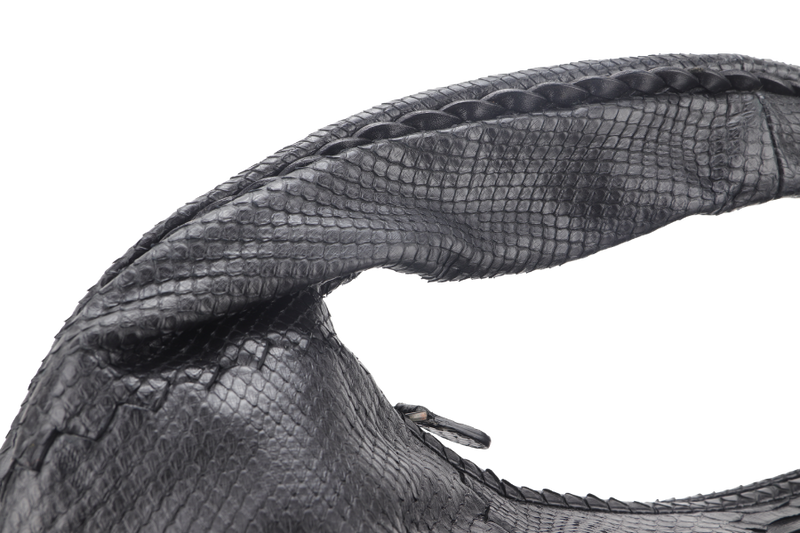 BOTTEGA VENETA BLACK PYTHON SKIN LARGE HOBO BAG WITH DUST COVER