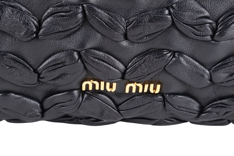 MIU MIU BLACK CLUTCH PLISSE LEATHER GOLD HARDWARE WITH DUST COVER