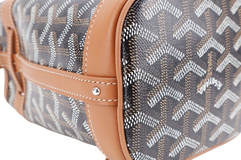 GOYARD PETIT FLOT MINI BUCKET BLACK AND TAN SILVER HARDWARE WITH STRAPS AND DUST COVER