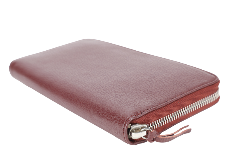 BALENCIAGA EDGE CONTINENTAL MAROON LEATHER ZIPPY WALLET SILVER HARDWARE WITH DUST COVER