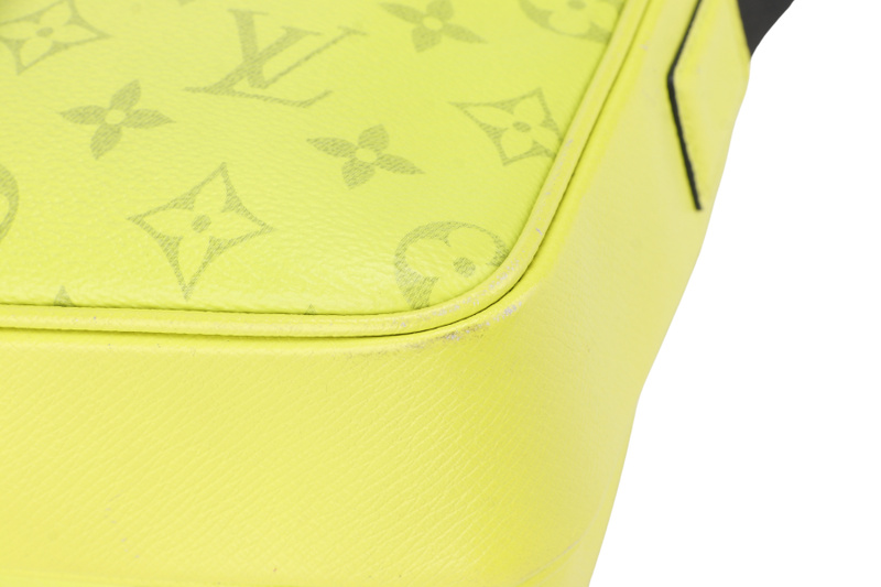 LOUIS VUITTON MONOGRAM TAIGARAMA OUTDOOR NEON YELLOW WITH STRAPS, DUST COVER AND BOX