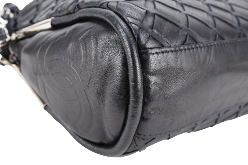 CHANEL ULTIMATE SOFT HOBO WOVEN BLACK LAMBSKIN LEATHER SILVER HARDWARE (1134xxxx) WITH CARD AND DUST COVER