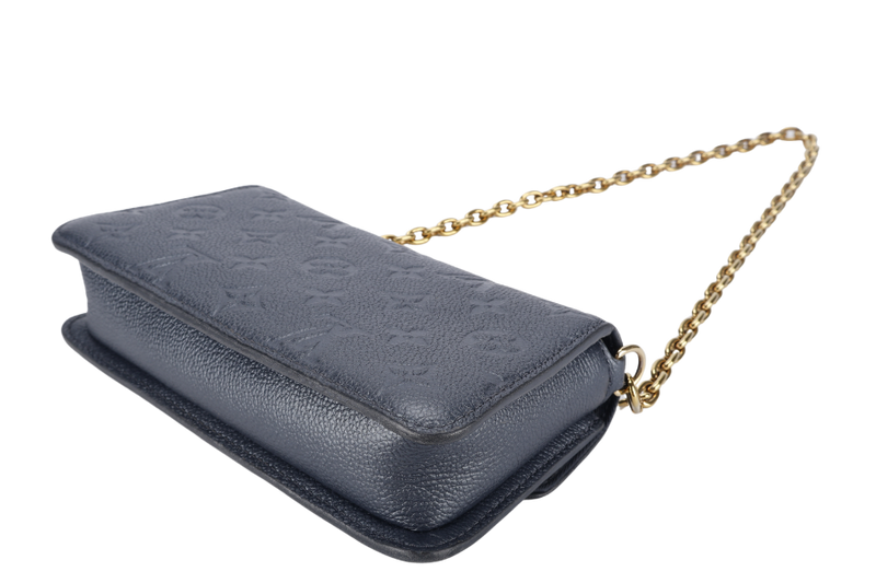 LOUIS VUITTON WOC METIS METALLIC GRAY MONOGRAM EMPREINTE LEATHER GOLD HARDWARE (2023) WITH CHAIN STRAPS, DUST COVER AND BOX