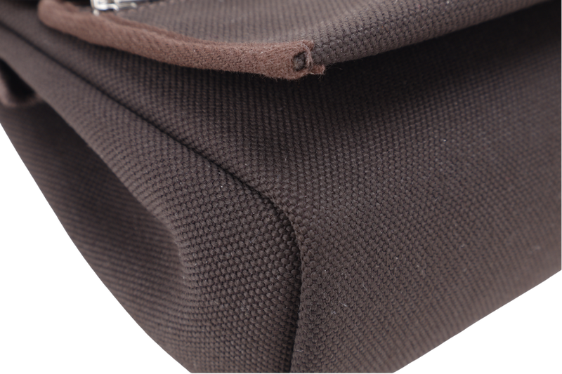 HERMES MINI HERBAG STAMP W (YEAR 2024) EBENE TOILE SILVER HARDWARE WITH DUST COVER