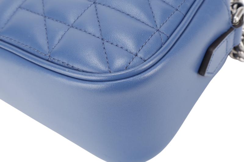 GUCCI MARMONT BLUE LEATHER CAMERA BAG SILVER HARDWARE WITH DUST COVER AND BOX