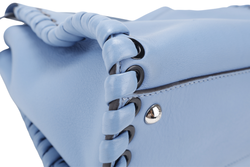 FENDI PEEKABOO (8BN290-81P-188-10429) BLUE GRAINED CALF LEATHER SILVER HARDWARE WITH RAINCOAT, STRAPS AND DUST COVER