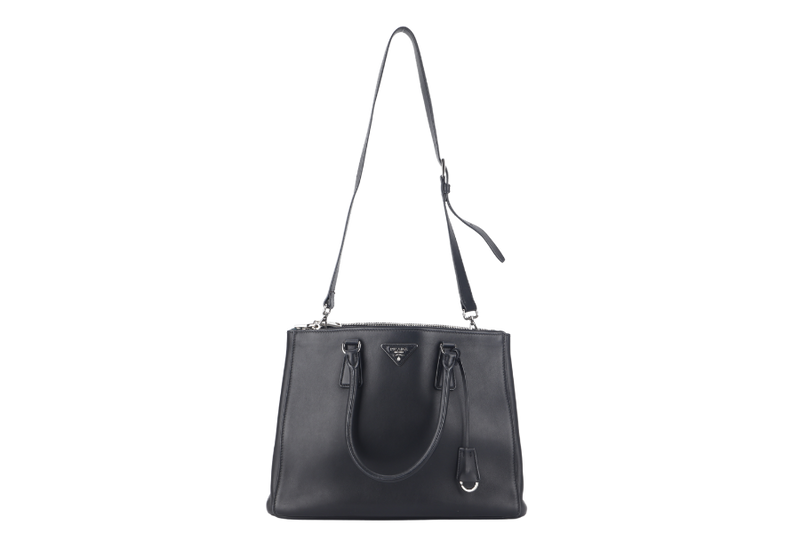 PRADA GALLERIA LUX CONVERTIBLE TOTE BAG (IBA274) BLACK LEATHER WITH DUST COVER