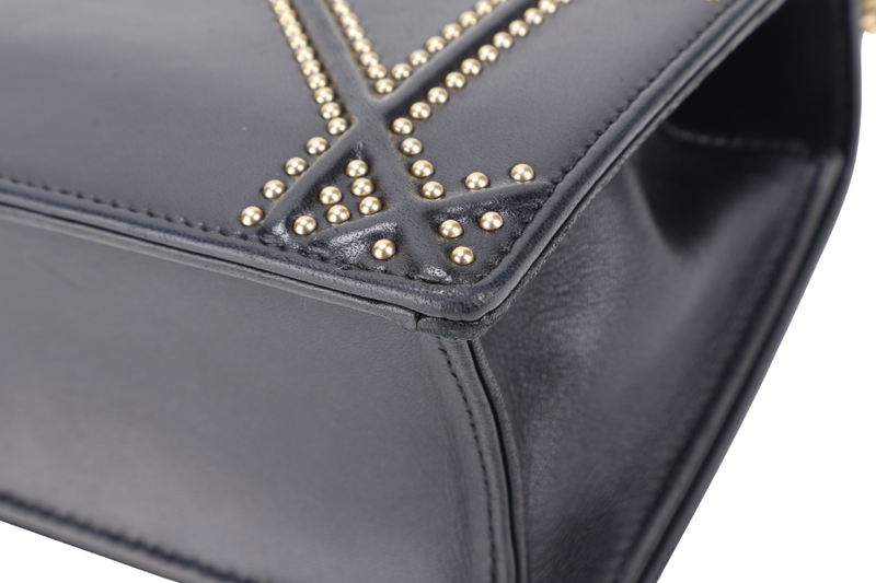 CHRISTIAN DIOR DIORAMA STUDDED BLACK LAMBSKIN GOLD HARDWARE (09-BO-0197) WITH DUST COVER AND CARD
