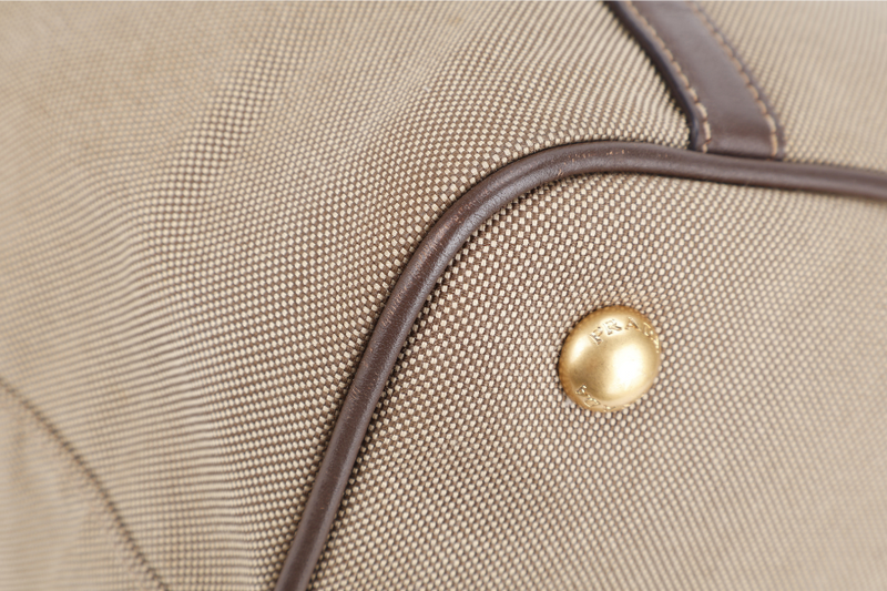 PRADA LOGO JACQUARD MEDIUM CANVAS CORDA BRUCIA GOLD HARDWARE WITH LONG STRAPS, CARD AND DUST COVER