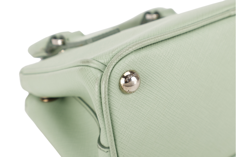 PRADA SAFFIANO LUX SMALL GALLERIA DOUBLE ZIP TOTE AQUAMARINE SILVER HARDWARE WITH CARD AND DUST COVER