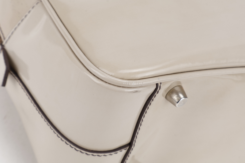 PRADA BN1114 TOP HANDLE BEIGE VINYL BAG SILVER HARDWARE WITH CARD, KEYS&LOCK AND DUST COVER