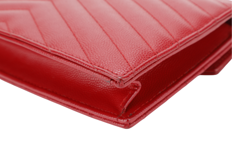 YVES SAINT LAURENT (YSL) ENVELOPE CHAIN WALLET RED CHEVRON QUILTED LEATHER WITH GOLD HARDWARE NO DUST COVER