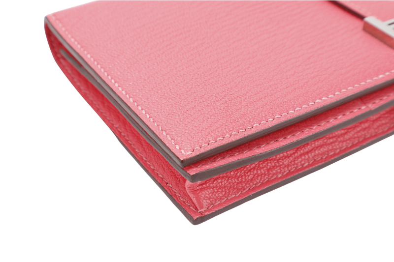 HERMES BEARN WALLET ROUGE PIMENT STAMP X (YEAR 2016) CHEVRE LEATHER SILVER HARDWARE WITH BOX NO DUST COVER