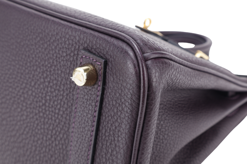 HERMES BIRKIN 25 STAMP T (YEAR 2015) RAISIN COLOR TOGO LEATHER GOLD HARDWARE WITH KEYS, LOCK AND DUST COVER