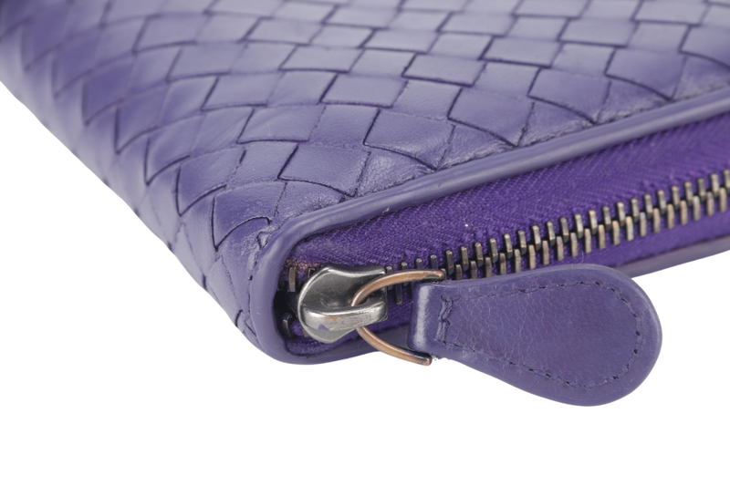 BOTTEGA VENETA LONG WALLET INTRECCIATO PURPLE LEATHER WITH DUST COVER AND BOX