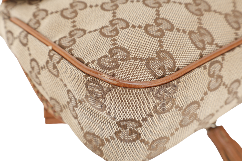 GUCCI VINTAGE BEIGE AND BROWN GG CANVAS MARRAKECH EVENING BAG GOLD HARDWARE WITH DUST COVER