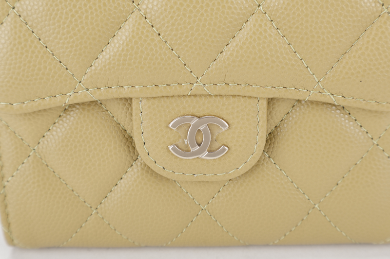 CHANEL QUILTED COMPACT FLAP WALLET PISTACHIO GREEN CAVIAR LEATHER GOLD HARDWARE MICROCHIP (UL3Lxxxx) WITH DUST COVER