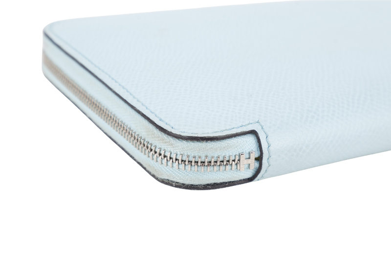 HERMES AZAP LONG WALLET BLEU ATOLL EPSOM LEATHER SILVER HARDWARE WITH BOX