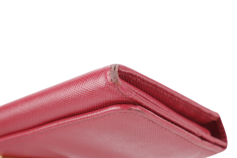 PRADA LONG WALLET PINK SAFFIANO LEATHER GOLD HARDWARE WITH BOX