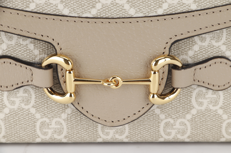 GUCCI MINI HORSEBIT 1955 (699296) BEIGE WHITE GG SUPREME CANVAS GOLD HARDWARE (PIG SKIN) WITH DUST COVER AND BOX