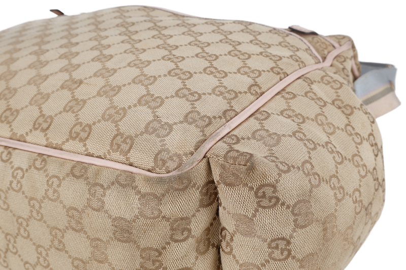 GUCCI DIAPER BAG 123326.002058 LARGE BEIGE & PINK GG MONOGRAM CANVAS GOLD HARDWARE WITH DUST COVER