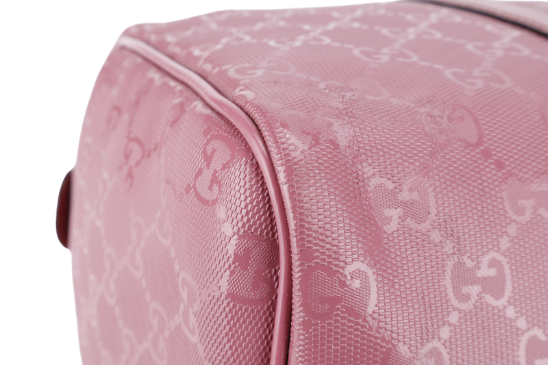 GUCCI JOY BOSTON BAG (193603) MEDIUM PINK GG IMPRIME COATED CANVAS GOLD HARDWARE WITH DUST COVER