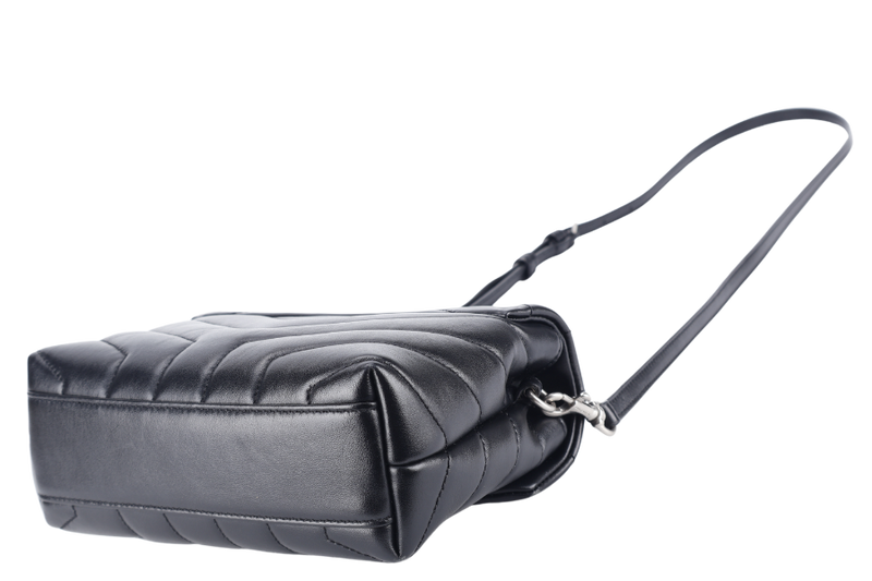 YVES SAINT LAURENT (YSL) LOULOU TOY BLACK LEATHER SHOULDER BAG SILVER HARDWARE WITH LEATHER STRAPS, DUST COVER AND BOX