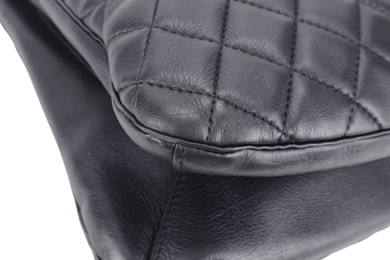 CHANEL QUILTED BLACK TOP HANDLE BAG (2194xxxx) RUTHENIUM HARDWARE WITH CARD AND DUST COVER