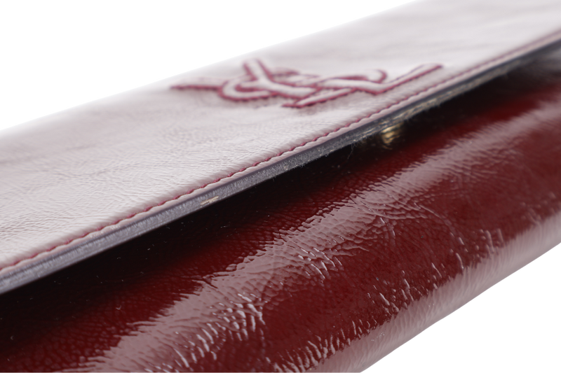 YSL BELLE DE JOUR BURGUNDY CRACKING PATENT CLUTCH NO DUST COVER