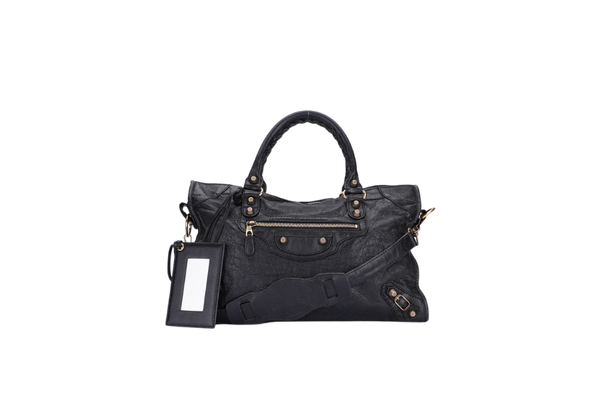 BALENCIAGA GIANT CITY SHOULDER BAG (281770.1000.527589) BLACK LAMBSKIN GOLD HARDWARE WITH CARD, NO DUST COVER