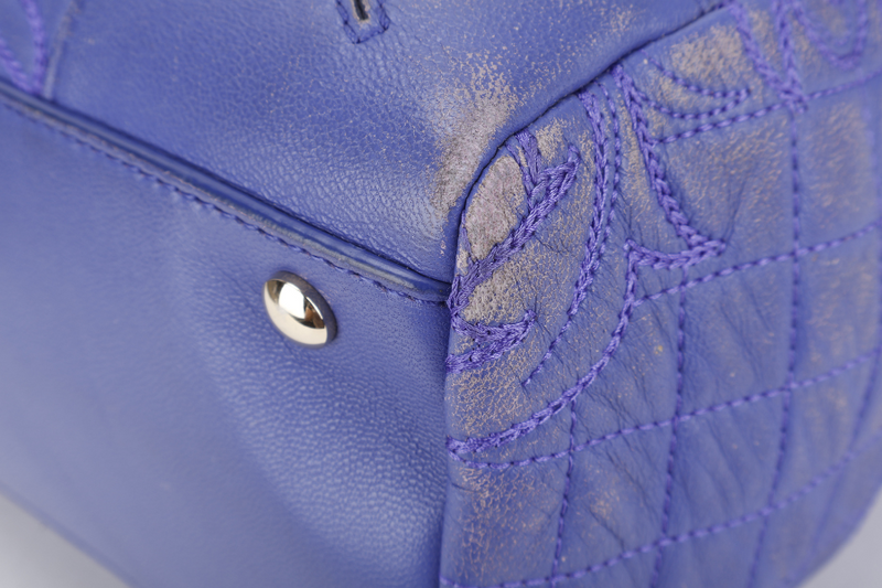 VERSACE PURPLE QUILTED LEATHER ELETTRA VANITAS TOTE GOLD HARDWARE WITH DUST COVER
