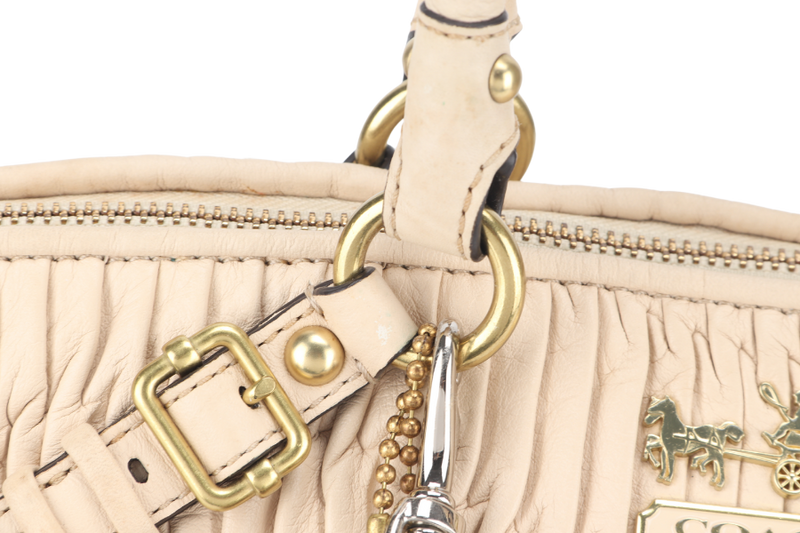 COACH MADISON SATCHEL (15942) BEIGE LEATHER GOLD HARDWARE WITH LEATHER STRAPS AND DUST COVER