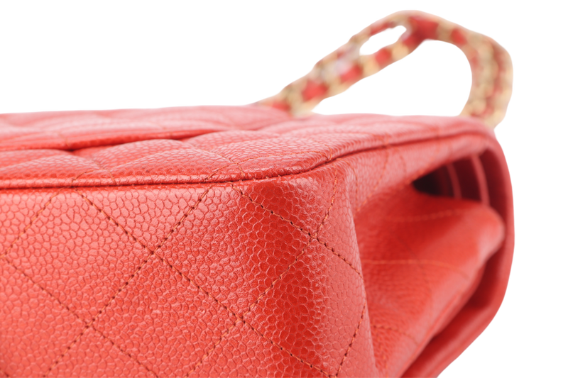 CHANEL CLASSIC FLAP MEDIUM ORANGE RED CAVIAR GOLD HARDWARE (2051xxxx) WITH CARD