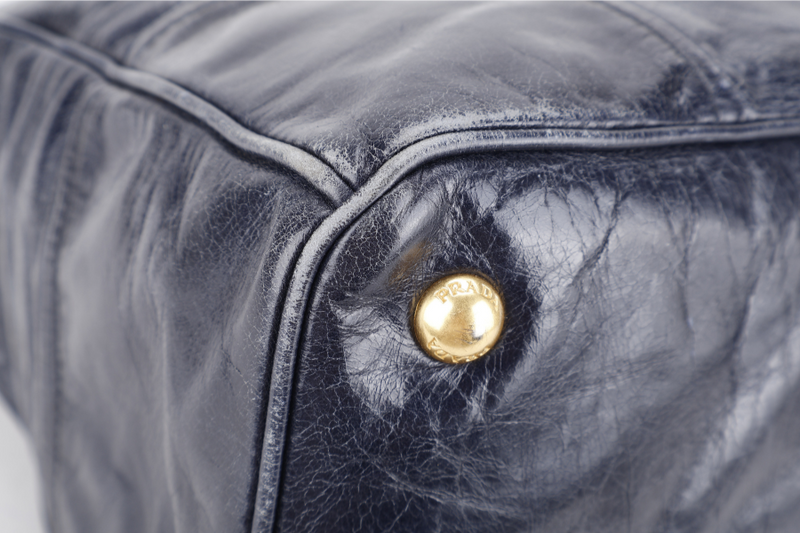 PRADA VITELLO SHINE 2-WAY SATCHEL BAG GOLD HARDWARE WITH STRAP, CARD AND DUST COVER