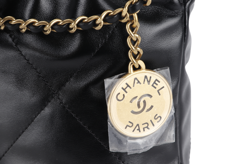 CHANEL 22 MINI (LHKxxxx) BLACK CALF LEATHER GOLD HARDWARE WITH DUST COVER AND BOX