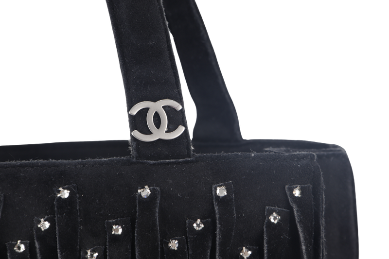 CHANEL VINTAGE BLACK FRINGE SUEDE SATIN MINI TOTE (621xxxx) NO CARD, NO DUST COVER