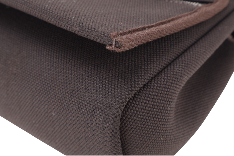 HERMES MINI HERBAG STAMP W (YEAR 2024) EBENE TOILE SILVER HARDWARE WITH DUST COVER