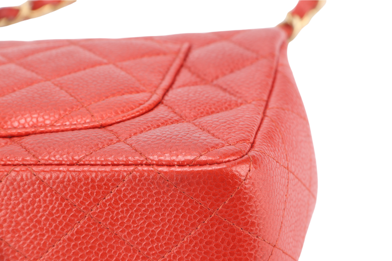 CHANEL CLASSIC FLAP MINI RECTANGULAR (2062xxxx) RED CAVIAR GOLD HARDWARE WITH DUST COVER