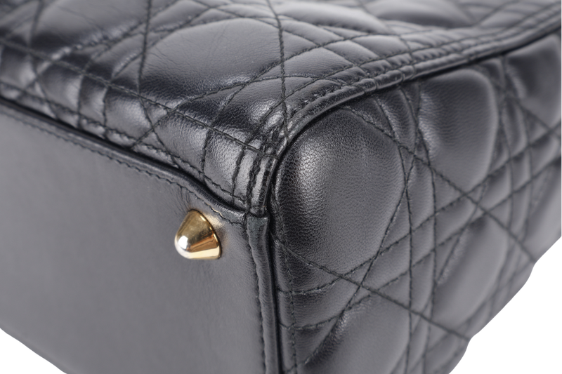 CHRISTIAN DIOR LADY DIOR LARGE BLACK LAMBSKIN 18-MA-0114 GOLD HARDWARE WITH STRAPS, NO DUST COVER