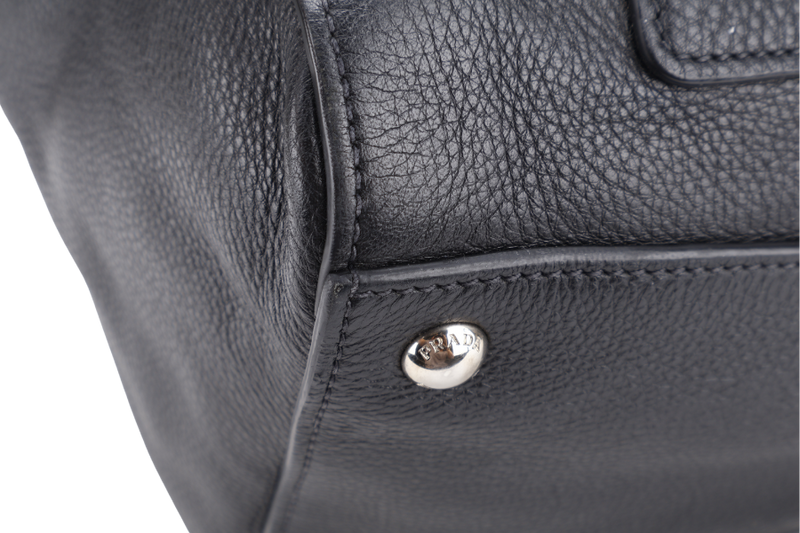 PRADA TOTE BAG BLACK LEATHER GOLD HARDWARE NO DUST COVER