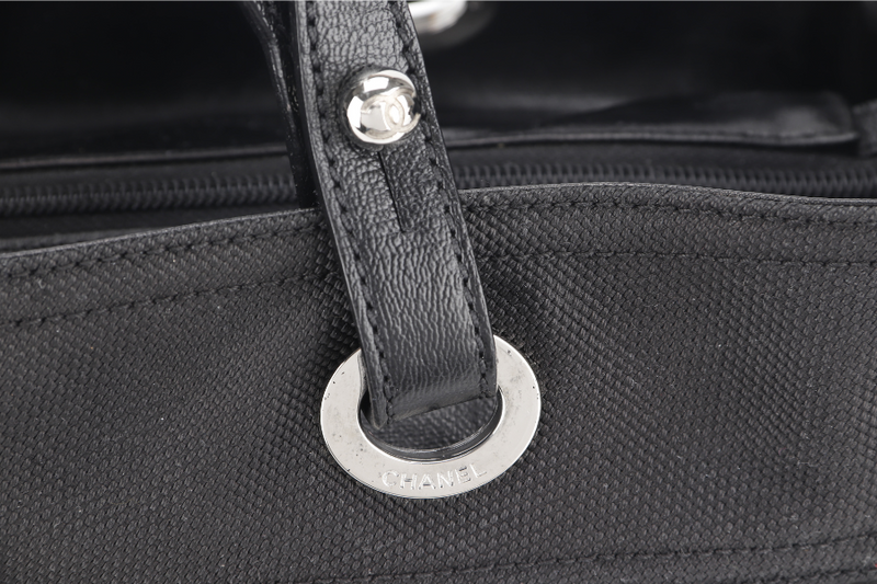 CHANEL PARIS BIARRITZ TOTE BAG (1139xxxx) LARGE BLACK CALFSKIN SILVER HARDWARE NO DUST COVER
