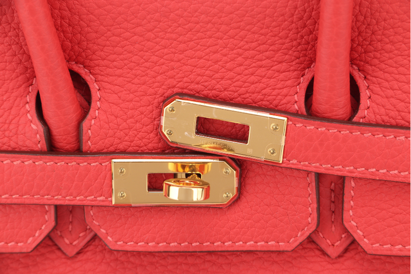 HERMES BIRKIN 25 ROUGE PIVOINE TOGO GOLD HARDWARE STAMP C (YEAR 2018) WITH KEYS, LOCK, RAINCOAT AND DUST COVER