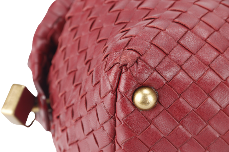 BOTTEGA VENETA BOSTON BAG MEDIUM RED LEATHER GOLD HARDWARE NO DUST COVER